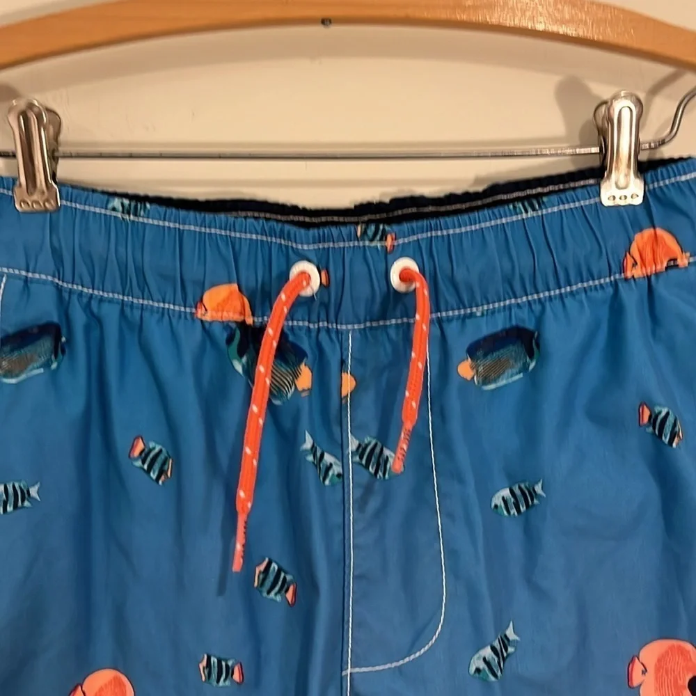 GAP KIDS Youth Boys XL Swim Trunks Blue Ocean Fish Mesh Lining Swim Suit EUC
